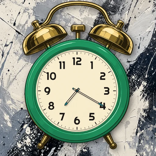 Twin-bell alarm clock in enamel emerald, cream dial, on an abstract ink background