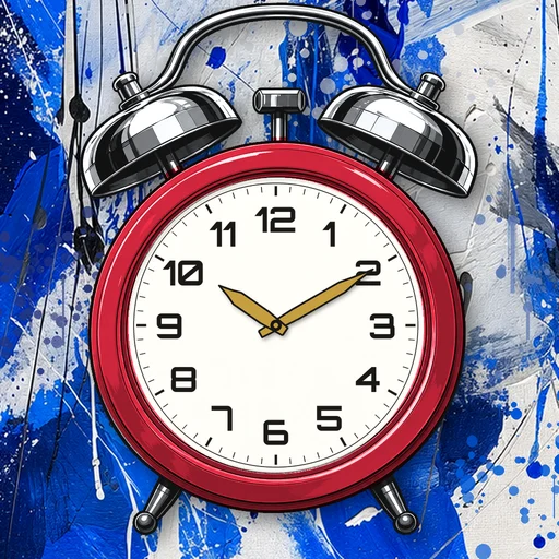 Twin-bell alarm clock in chrome cherry red, white dial, on an abstract ink background