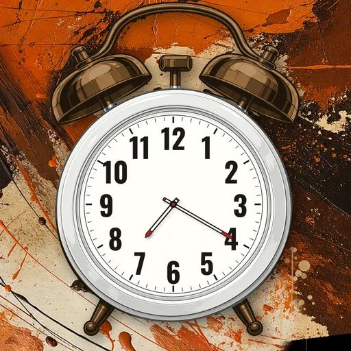 Twin-bell alarm clock in enamel white, white dial, on an abstract ink background