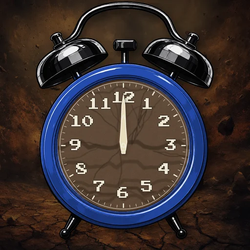 Twin-bell alarm clock in chrome cobalt blue, earth dial, on a matching earth scene