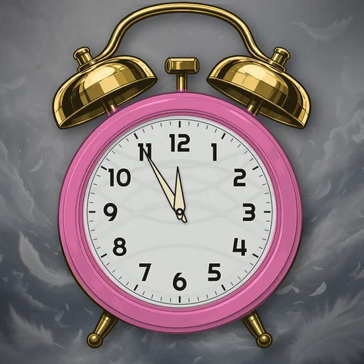 Twin-bell alarm clock in ceramic pink, wind dial, on a matching wind scene