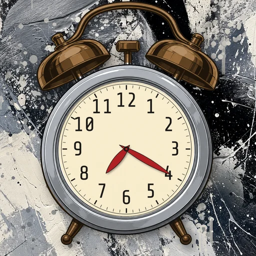 Twin-bell alarm clock in chrome silver, cream dial, on an abstract ink background