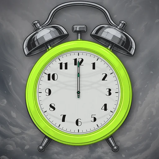 Twin-bell alarm clock in translucent jelly lime, wind dial, on a matching wind scene