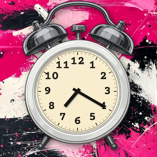 Twin-bell alarm clock in enamel white, cream dial, on an abstract ink background