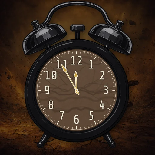 Twin-bell alarm clock in carbon fiber black, earth dial, on a matching earth scene