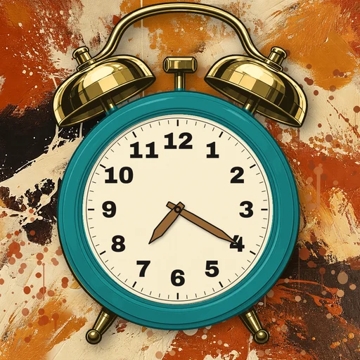 Twin-bell alarm clock in ceramic teal, cream dial, on an abstract ink background