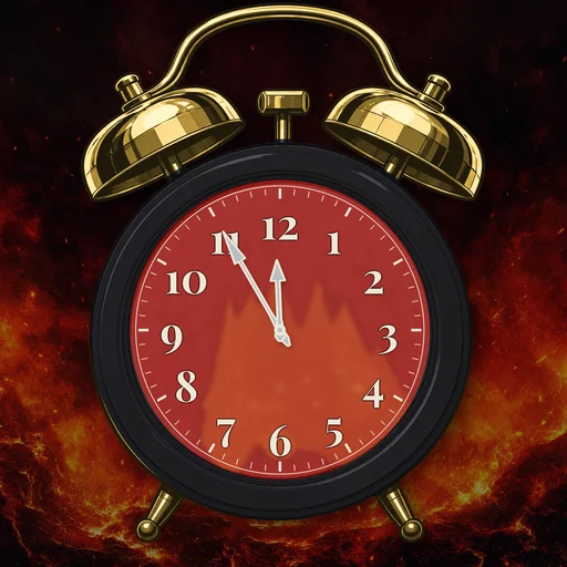 Twin-bell alarm clock in ceramic black, fire dial, on a matching fire scene