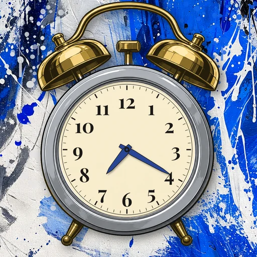 Twin-bell alarm clock in chrome silver, cream dial, on an abstract ink background