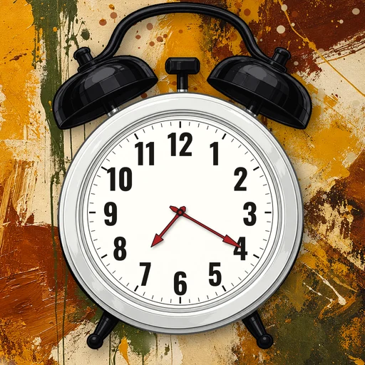 Twin-bell alarm clock in enamel white, white dial, on an abstract ink background