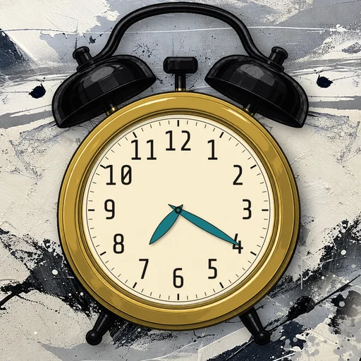 Twin-bell alarm clock in gold gold, cream dial, on an abstract ink background