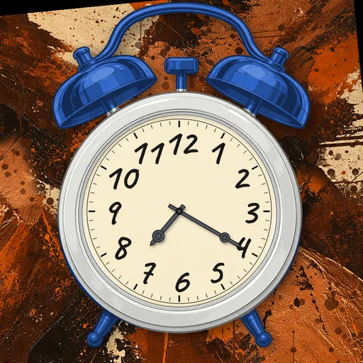 Twin-bell alarm clock in ceramic white, cream dial, on an abstract ink background