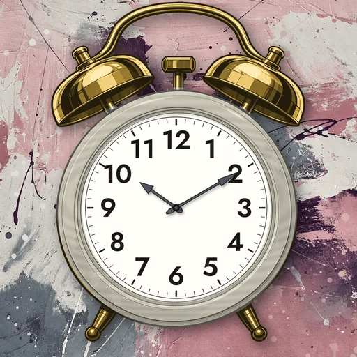 Twin-bell alarm clock in wood ivory, white dial, on an abstract ink background