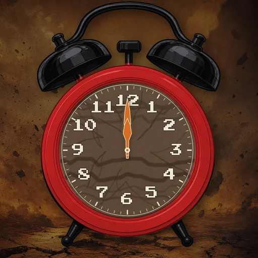 Twin-bell alarm clock in ceramic red, earth dial, on a matching earth scene