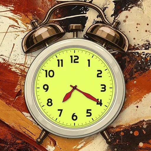 Twin-bell alarm clock in enamel cream, lime dial, on an abstract ink background